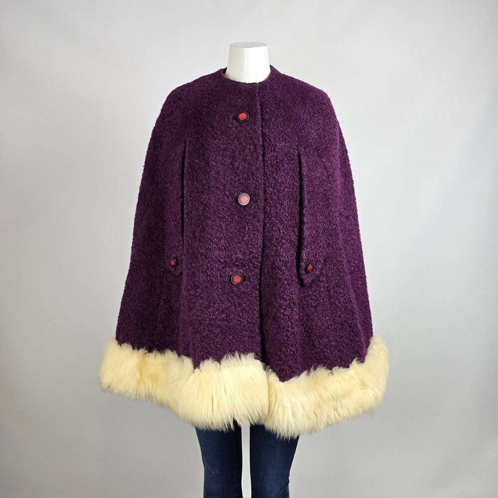 Vintage Dutch Plus William Frohman Purple Faux Fur Cape Jacket Size L